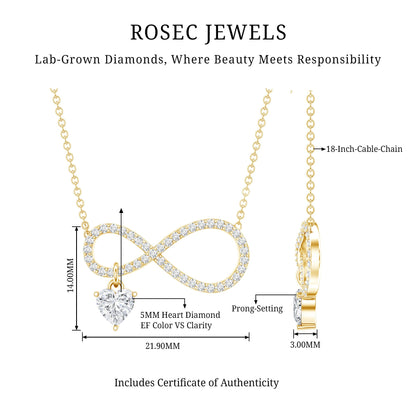 Pave Set Lab Grown Diamond Infinity Heart Charm Necklace