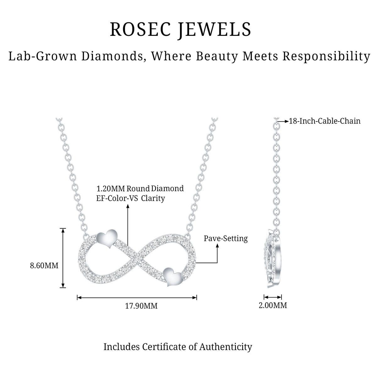 Lab Grown Diamond Infinity Knot Necklace With Cute Heart
