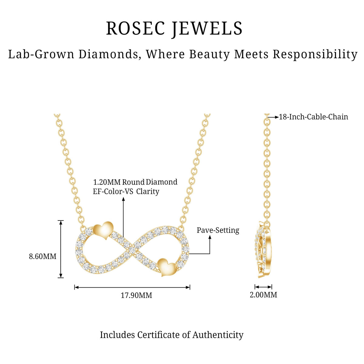 Lab Grown Diamond Infinity Knot Necklace With Cute Heart