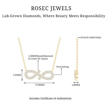 Pave Set Lab Grown Diamond Sideways Infinity Necklace