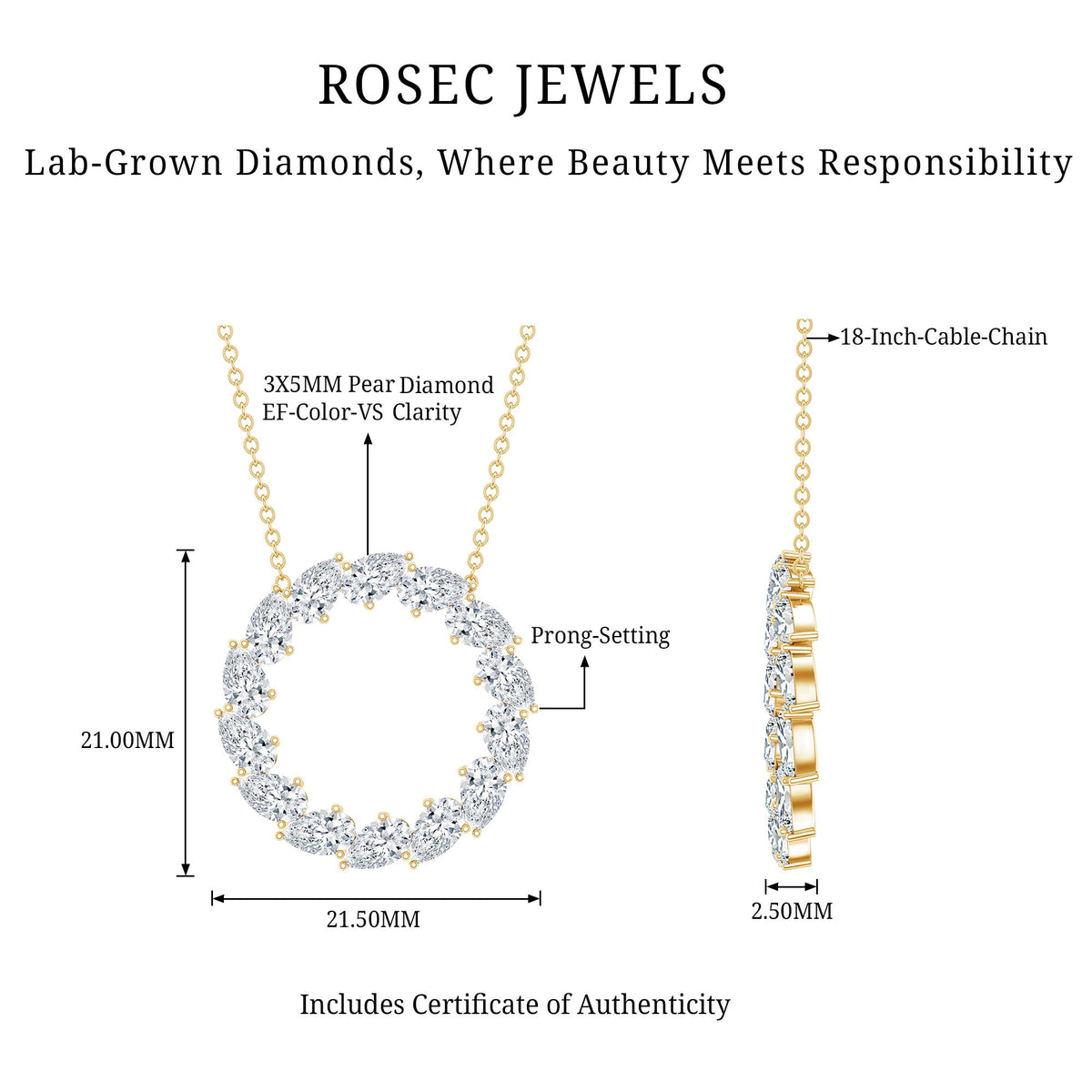 Certified Lab Pear Diamond Eternity Circle Necklace