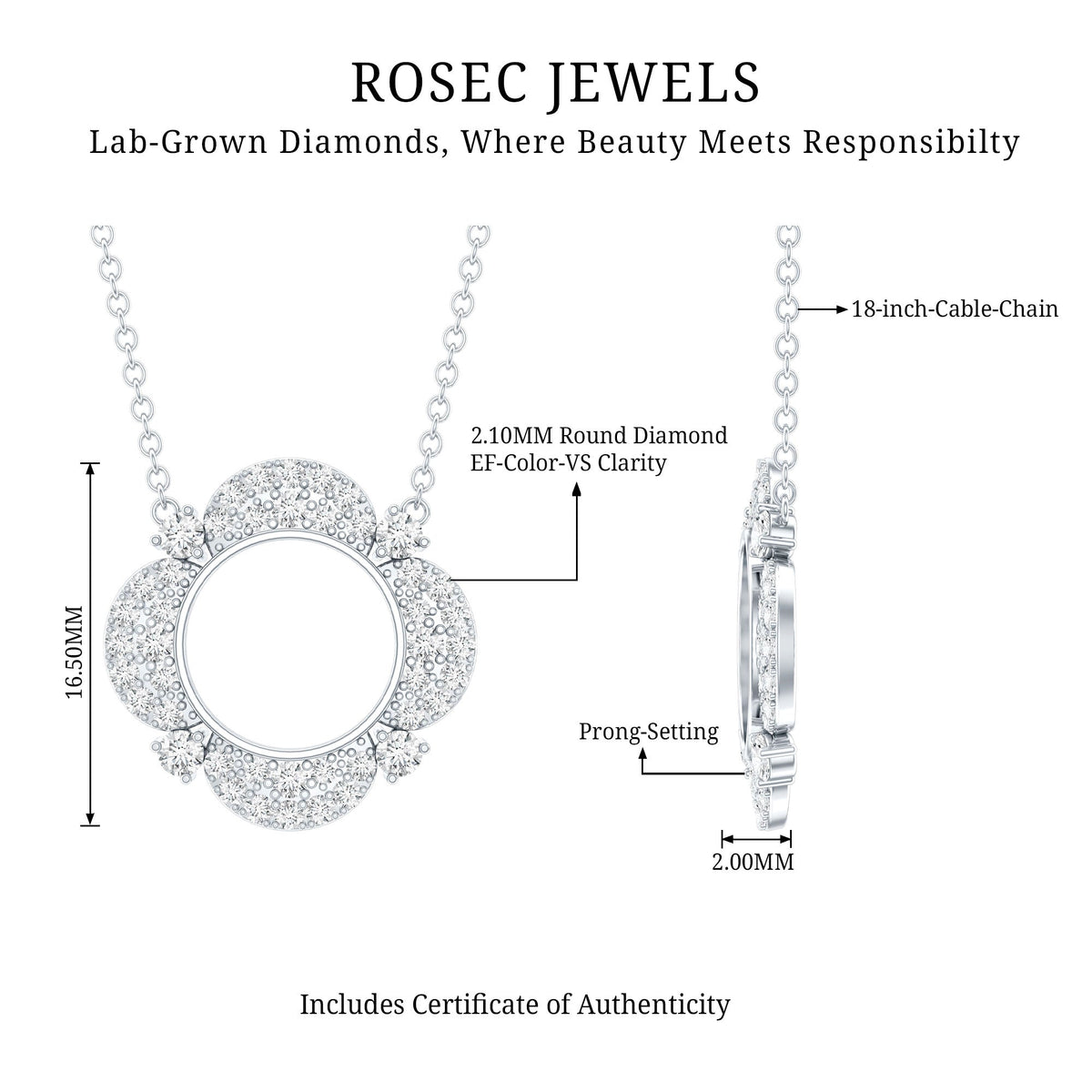 Certified Lab Grown Diamond Nature Inspired Necklace