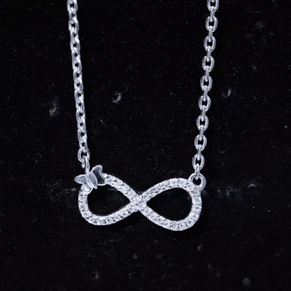 Lab Pave Set Diamond Sideways Infinity Butterfly Necklace