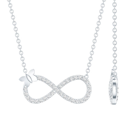 Lab Pave Set Diamond Sideways Infinity Butterfly Necklace