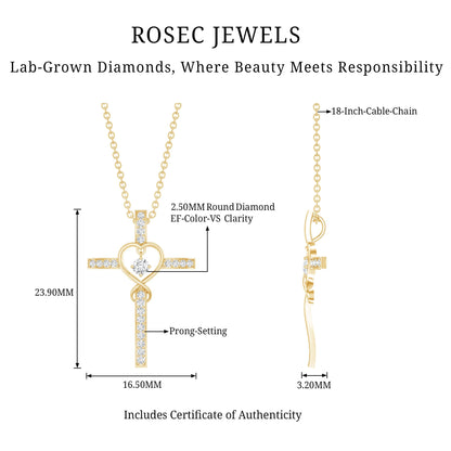 Certified Lab Grown Diamond Cross Heart Necklace