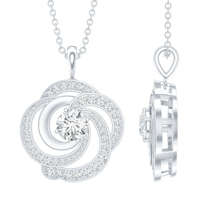 Lab Grown Diamond Prong Set Flower Pendant Necklace