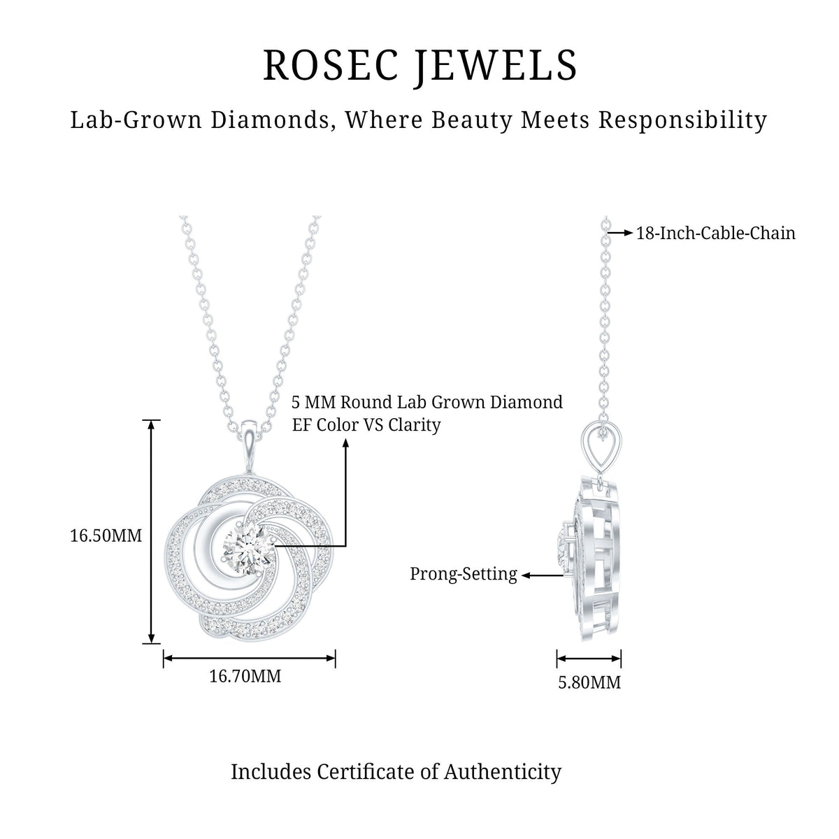 Lab Grown Diamond Prong Set Flower Pendant Necklace