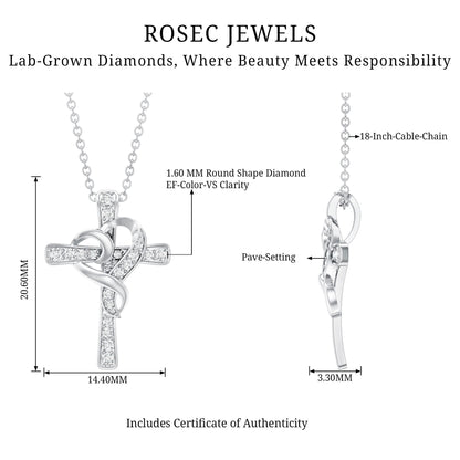 Certified Lab Grown Diamond Heart Cross Necklace