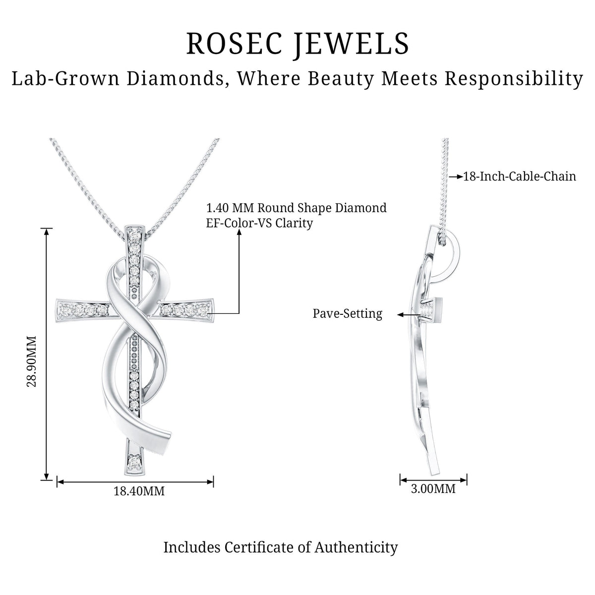 Certified Lab Grown Diamond Accent Cross Infinity Necklace