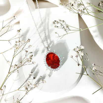 14 Carat Lab Grown Orange Sapphire Statement Necklace With Silver Chain