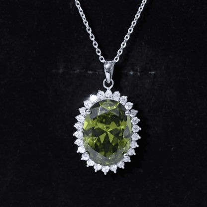 14 Carat Lab Grown Green Sapphire Statement Necklace with Silver Chain