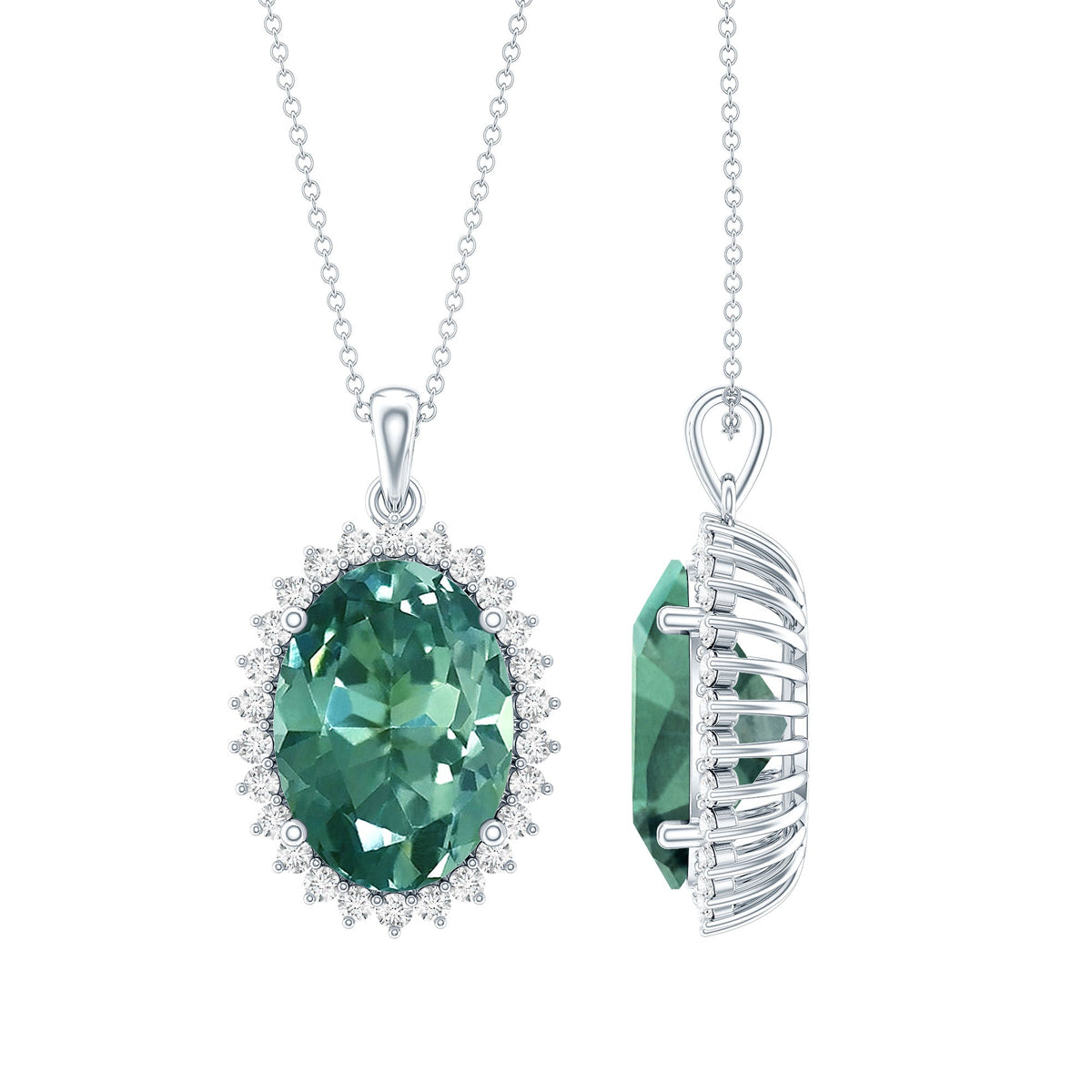 14 Carat Lab Grown Green Sapphire Statement Necklace with Silver Chain