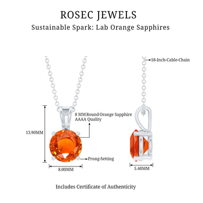 Lab Grown Orange Sapphire 2.25 Carat Necklace With Silver Chain