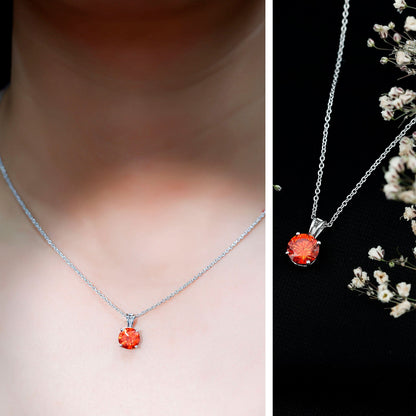 Lab Grown Orange Sapphire 2.25 Carat Necklace With Silver Chain
