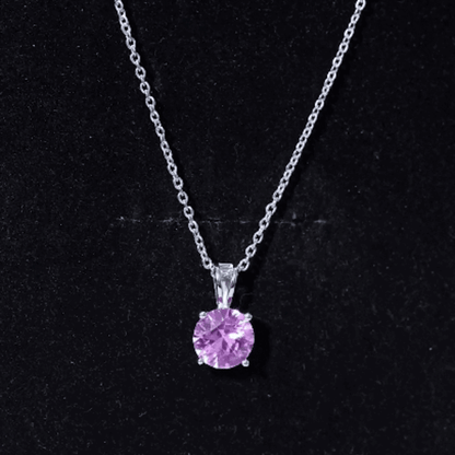 2 Carat Lab Grown Pink Sapphire Solitaire Necklace with Silver Chain