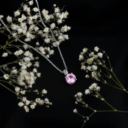 2 Carat Lab Grown Pink Sapphire Solitaire Necklace with Silver Chain