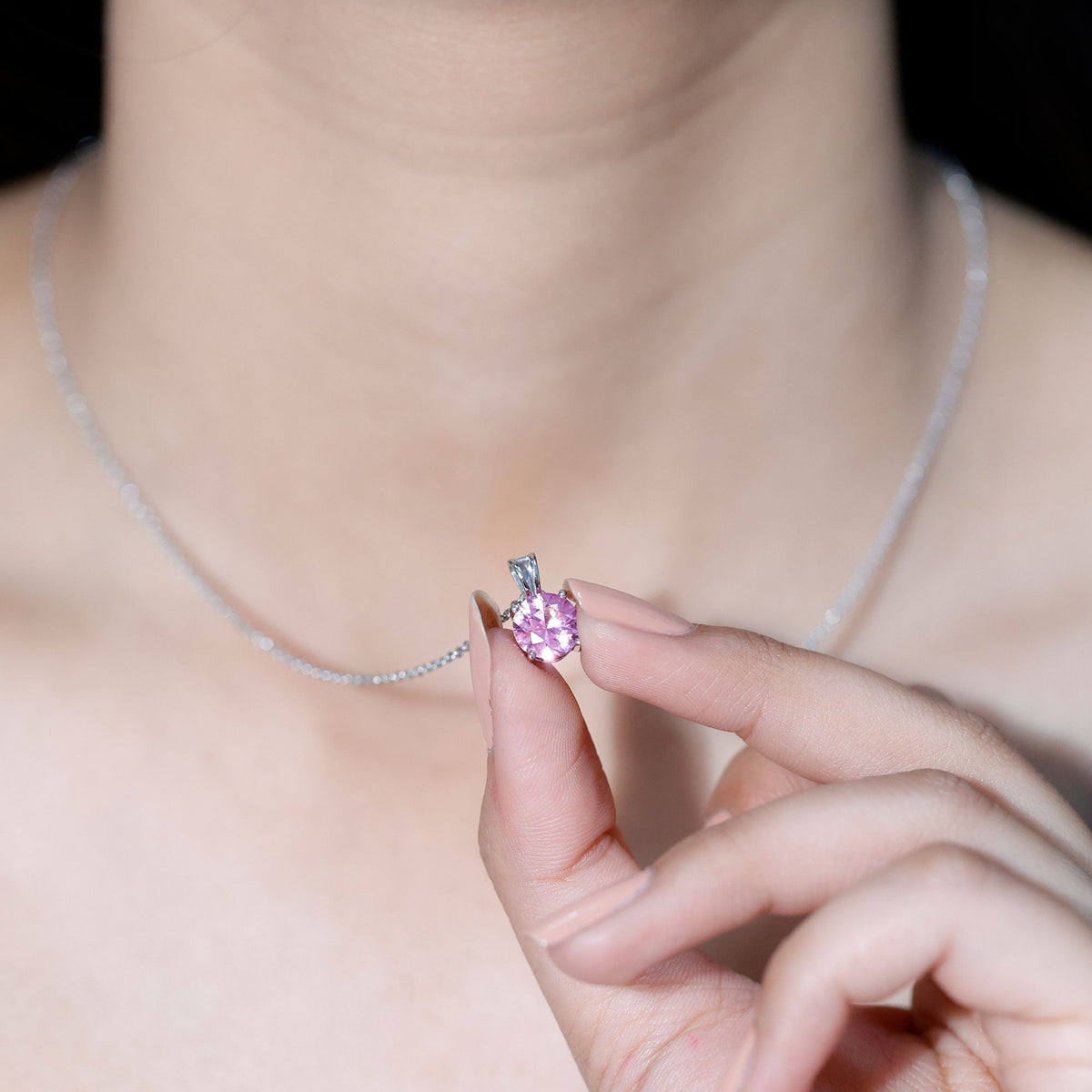 2 Carat Lab Grown Pink Sapphire Solitaire Necklace with Silver Chain