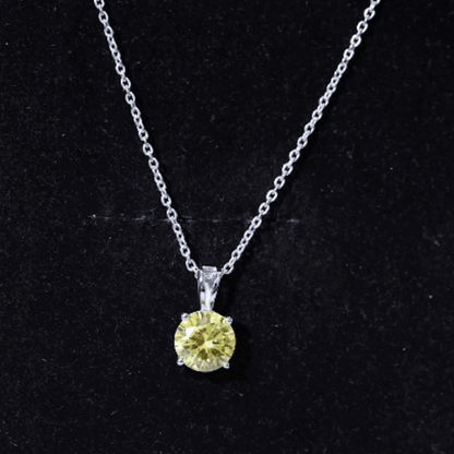 2 Carat Lab Grown Yellow Sapphire Solitaire Necklace with Silver Chain