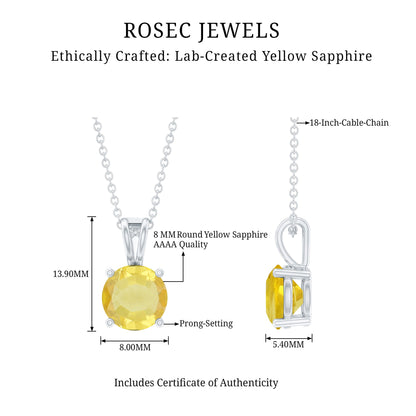 2 Carat Lab Grown Yellow Sapphire Solitaire Necklace with Silver Chain