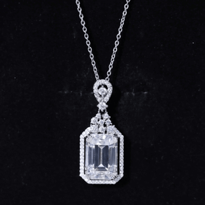 4.5 Carat Emerald Cut Moissanite Wedding Necklace with Silver Chain