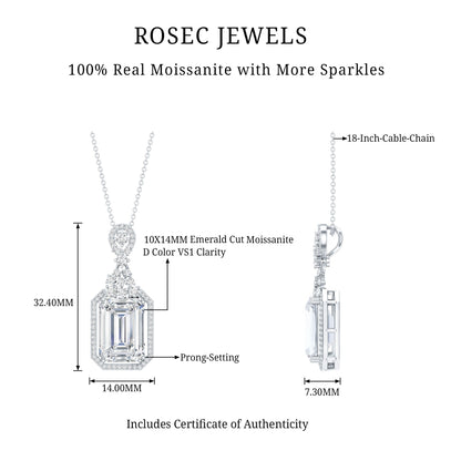 4.5 Carat Emerald Cut Moissanite Wedding Necklace with Silver Chain