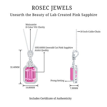 9 Carat Lab Grown Pink Sapphire Art Deco Necklace With Silver Chain