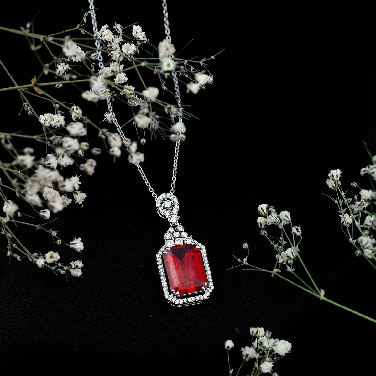 Certified 5 Carat Lab Grown Ruby Vintage Necklace With Silver Chain