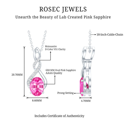 1.5 Carat Lab Grown Pink Sapphire Infinity Necklace with Silver Chain