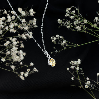 1.5 Carat Lab Grown Yellow Sapphire Silver Infinity Necklace With Silver Chain