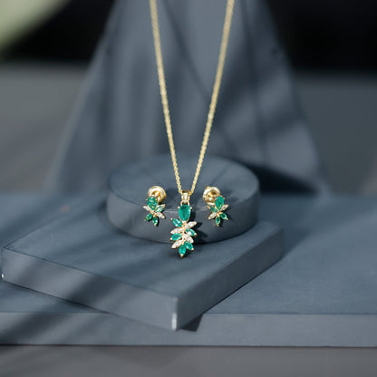 Nature Inspired Emerald and Diamond Dangle jewelry Set