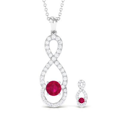 Round Ruby Infinity jewelry Set with Diamond