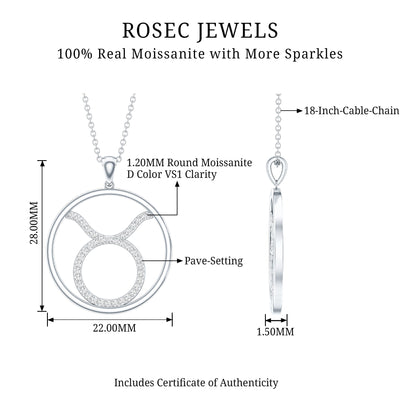 Certified Moissanite Taurus Zodiac Sign Pendant Necklace