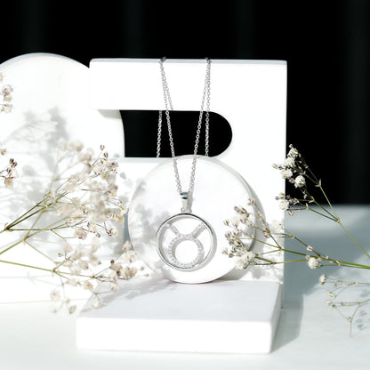 Certified Moissanite Taurus Zodiac Sign Pendant Necklace