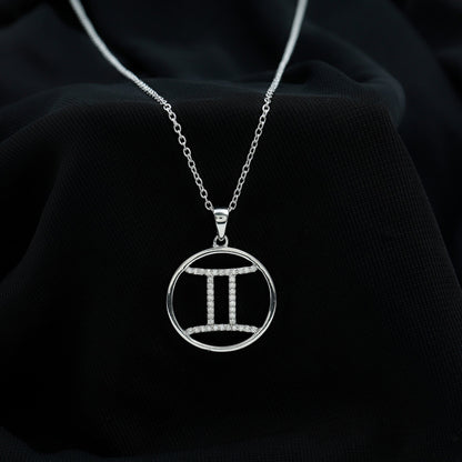 Certified Moissanite Gemini Zodiac Sign Pendant Necklace