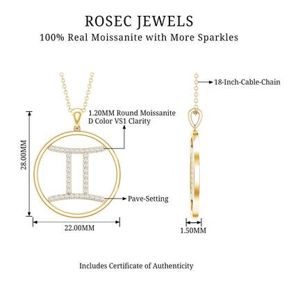 Certified Moissanite Gemini Zodiac Sign Pendant Necklace