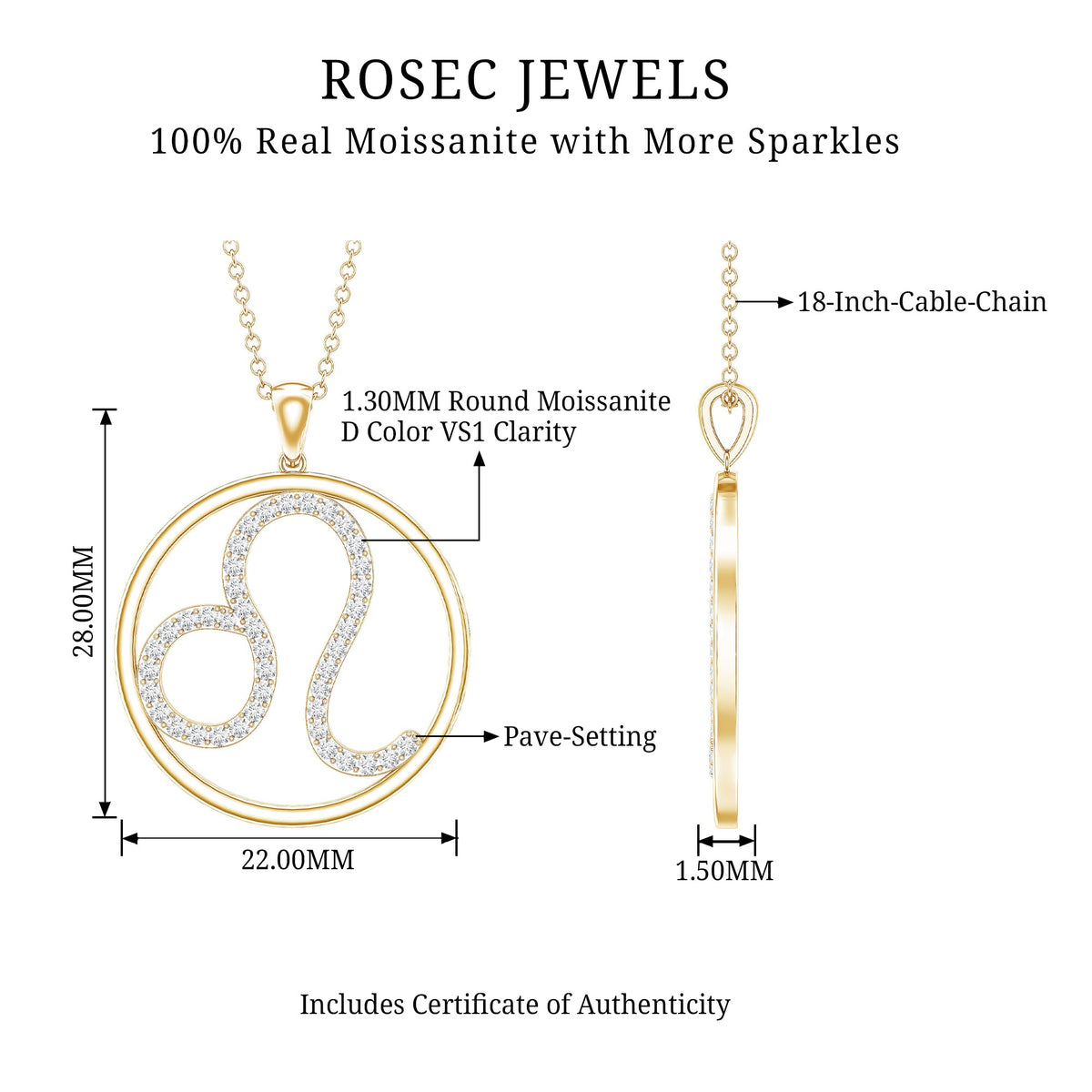 Certified Moissanite Leo Zodiac Sign Necklace