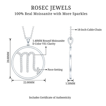 Certified Moissanite Scorpio Zodiac Pendant Necklace
