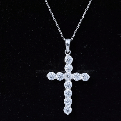 Certified Cubic Zirconia Christian Cross Necklace With Silver Chain