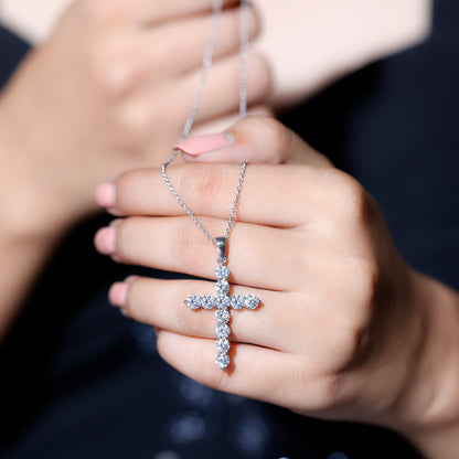 Certified Cubic Zirconia Christian Cross Necklace With Silver Chain