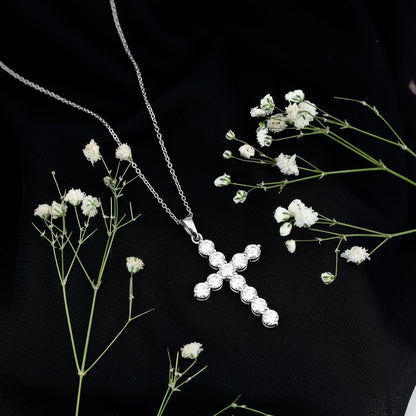 Certified Cubic Zirconia Christian Cross Necklace With Silver Chain