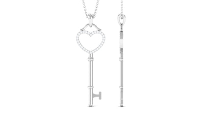Certified Moissanite Open Heart Key Pendant for Her