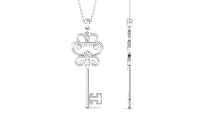 Certified Moissanite Vintage Inspired Key Pendant Necklace