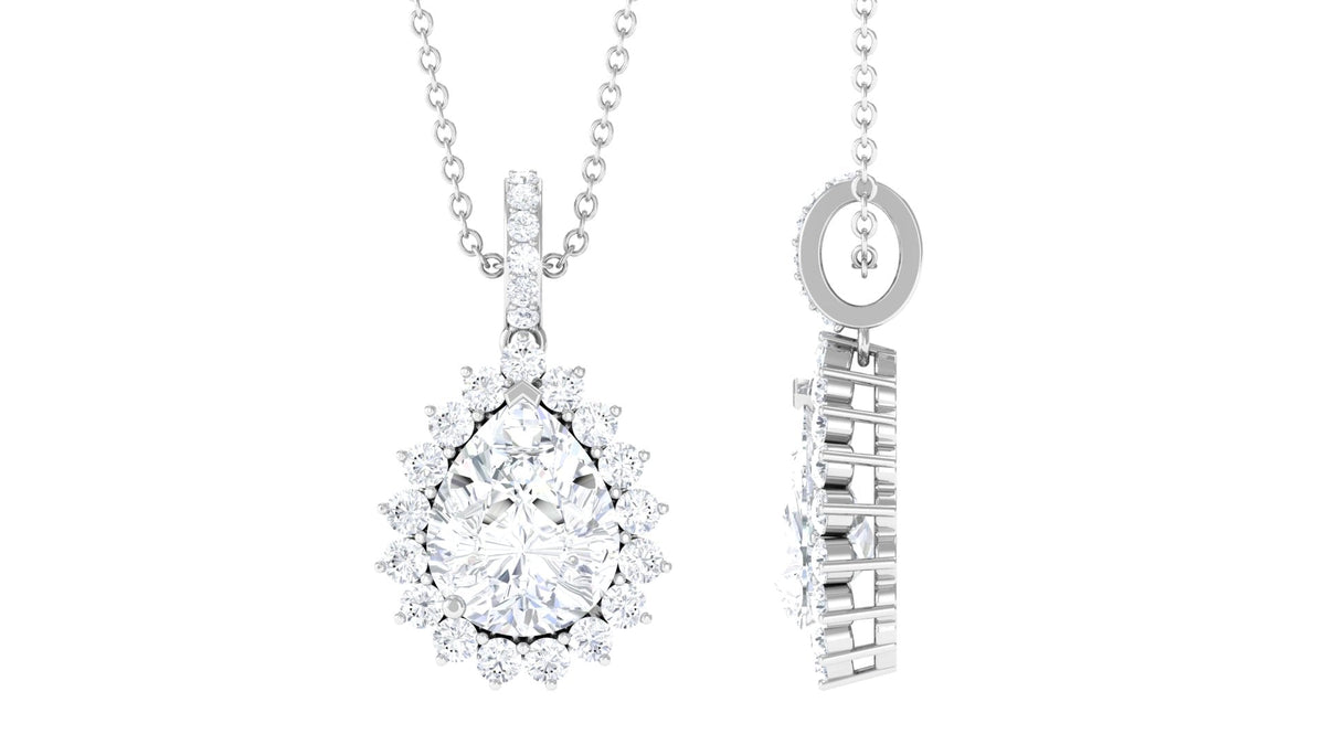 2.6 Carat Certified Moissanite Teardrop Wedding Necklace with Halo