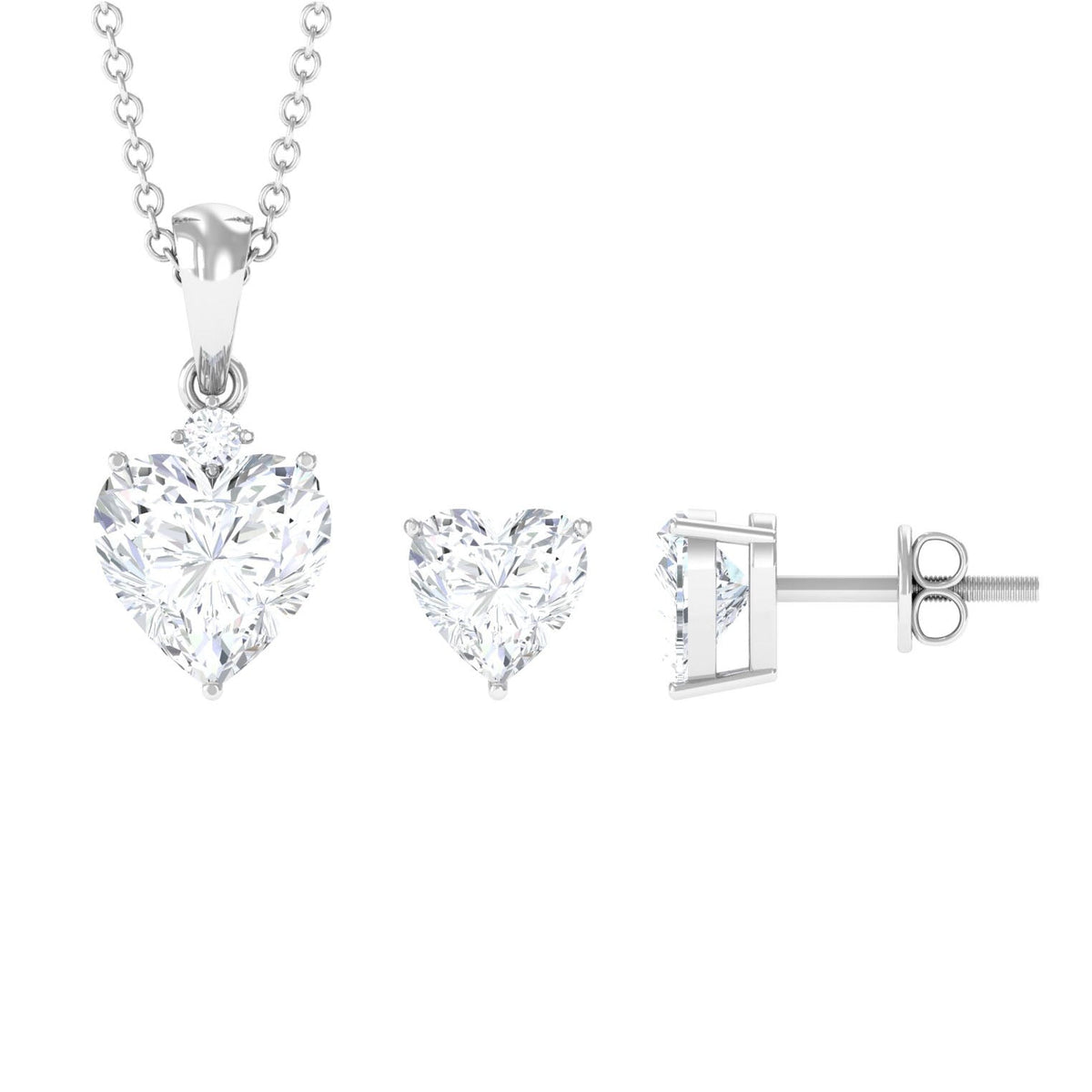 2 Carat Solitaire Moissanite Heart Pendant and Earrings Set