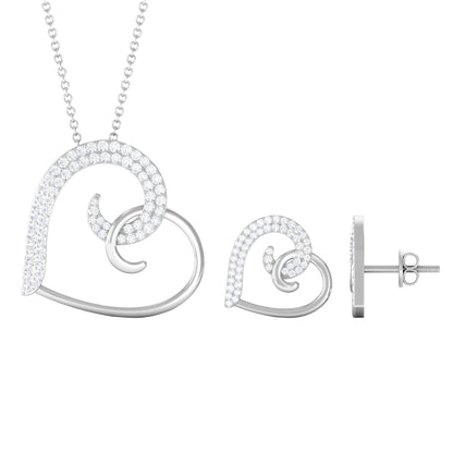 Modern Heart Necklace and Earrings Set with Certified Moissanite