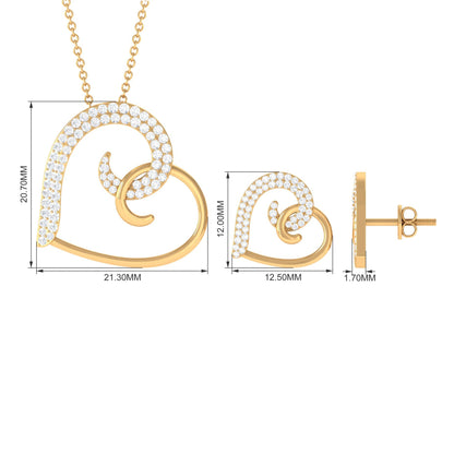 Modern Heart Necklace and Earrings Set with Certified Moissanite