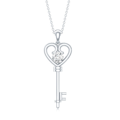 Certified Moissanite Heart and Key Pendant Necklace
