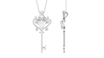 Vintage Inspired Heart Shape Moissanite Key Necklace for Women