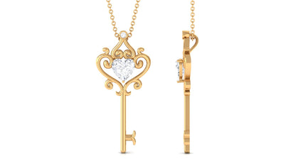 Vintage Inspired Heart Shape Moissanite Key Necklace for Women