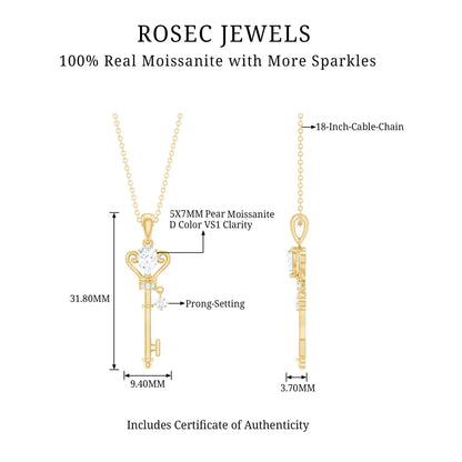 Vintage Moissanite Key Pendant for Women